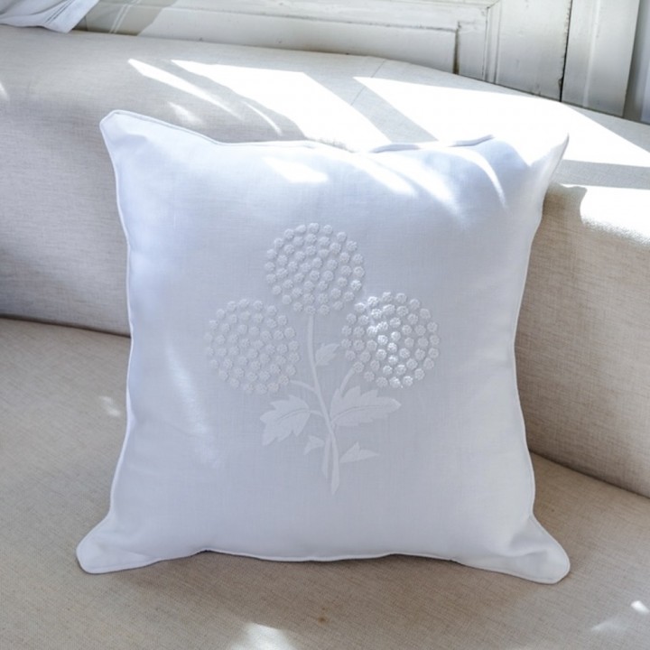 Cushion cover-White flower embroidery